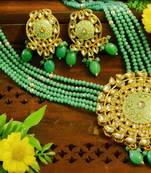 Turquoise designer floral meenakari kundan studed onyx stone multilayer necklace set with earrings