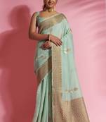 Light blue woven cotton saree with blouse