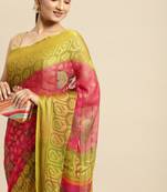 Rani pink printed brasso saree with blouse