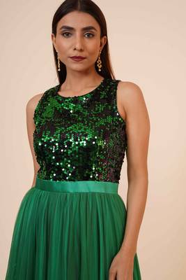 Women's Net Maxi Sequins Evening Gown Green 6