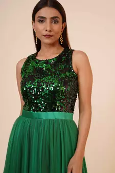 Women's Net Maxi Sequins Evening Gown Green