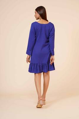 Women's Pin Tucks Georgette Midi Casual Dress Blue 5