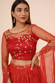 Miracolos Red Hand Embellished Sequins Ethnic Party Dress
