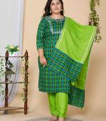 Women's plus size festive wear ethnic embroidery Straight kurta and pant with Dupatta