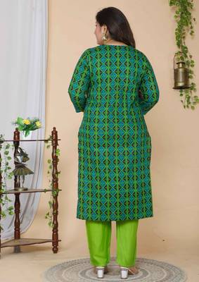 Women's plus size festive wear ethnic embroidery Straight kurta and pant with Dupatta 5