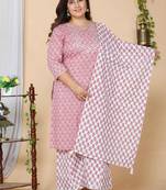 Women Plus Size Pink Floral Printed Gotta Patti Cotton Kurta with Palazzos & With Dupatta