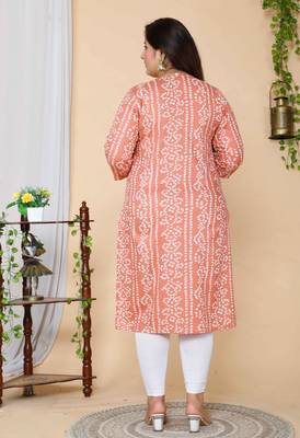 Women Plus Size Peach-Coloured Bandhani Embroidered Kurti 4