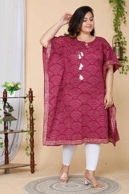 Women Plus Size Magenta Bandhani Printed Cotton Kaftan Kurta 2