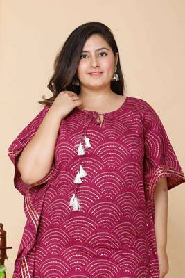 Women Plus Size Magenta Bandhani Printed Cotton Kaftan Kurta 5