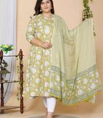 Women Yellow Plus Size Floral Printed Anarkali Kurta with dupatta