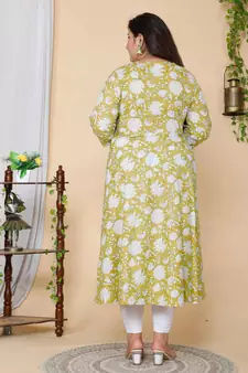 Women Yellow Plus Size Floral Printed Anarkali Kurta with dupatta