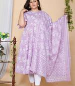 Women Plus Size  Lavender Floral Printed Flared Sleeves Anarkali Kurta with dupatta