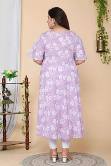 Women Plus Size  Lavender Floral Printed Flared Sleeves Anarkali Kurta with dupatta