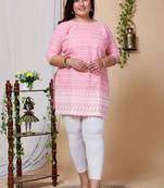 Women Plus Size Pink-Coloured Chikankari Thread Work Straight Kurta