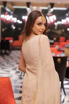 Womens Cream Embroidered Chikankari Cotton Kurta And Sharara With Dupatta Set