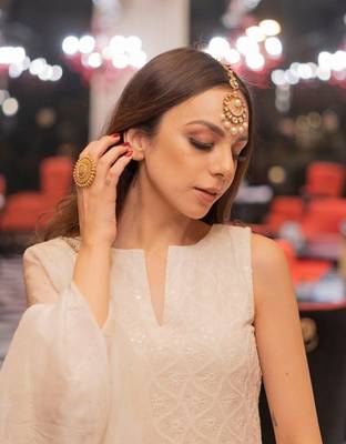 Womens Cream Embroidered Chikankari Cotton Kurta And Sharara With Dupatta Set 5