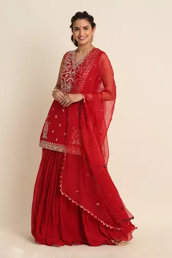 Red Kurta Lehenga Set