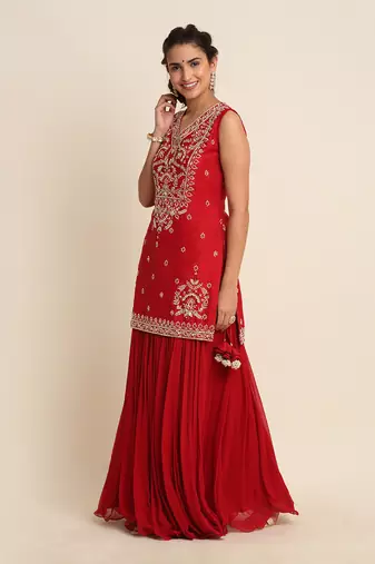 Red Kurta Lehenga Set