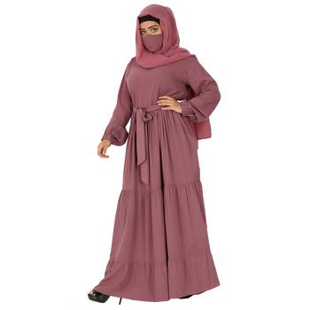 Three Layered Abaya with Frill and Fabric Belt 1