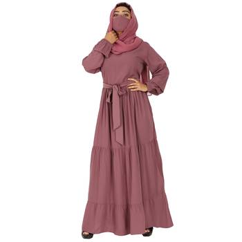 Three Layered Abaya with Frill and Fabric Belt 2