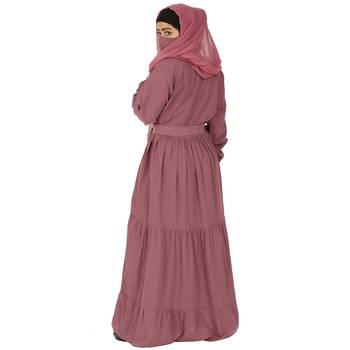 Three Layered Abaya with Frill and Fabric Belt 5