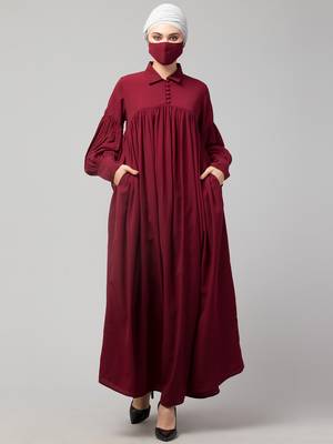 Designer Abaya With Shirt Collar and Balloon Sleeves 1