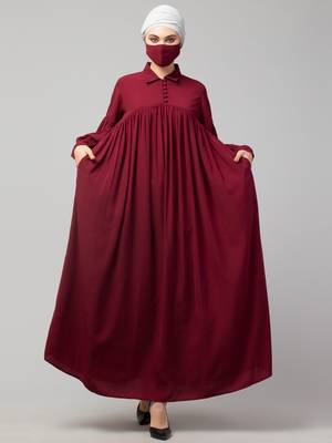 Designer Abaya With Shirt Collar and Balloon Sleeves 2