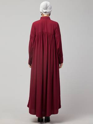 Designer Abaya With Shirt Collar and Balloon Sleeves 5