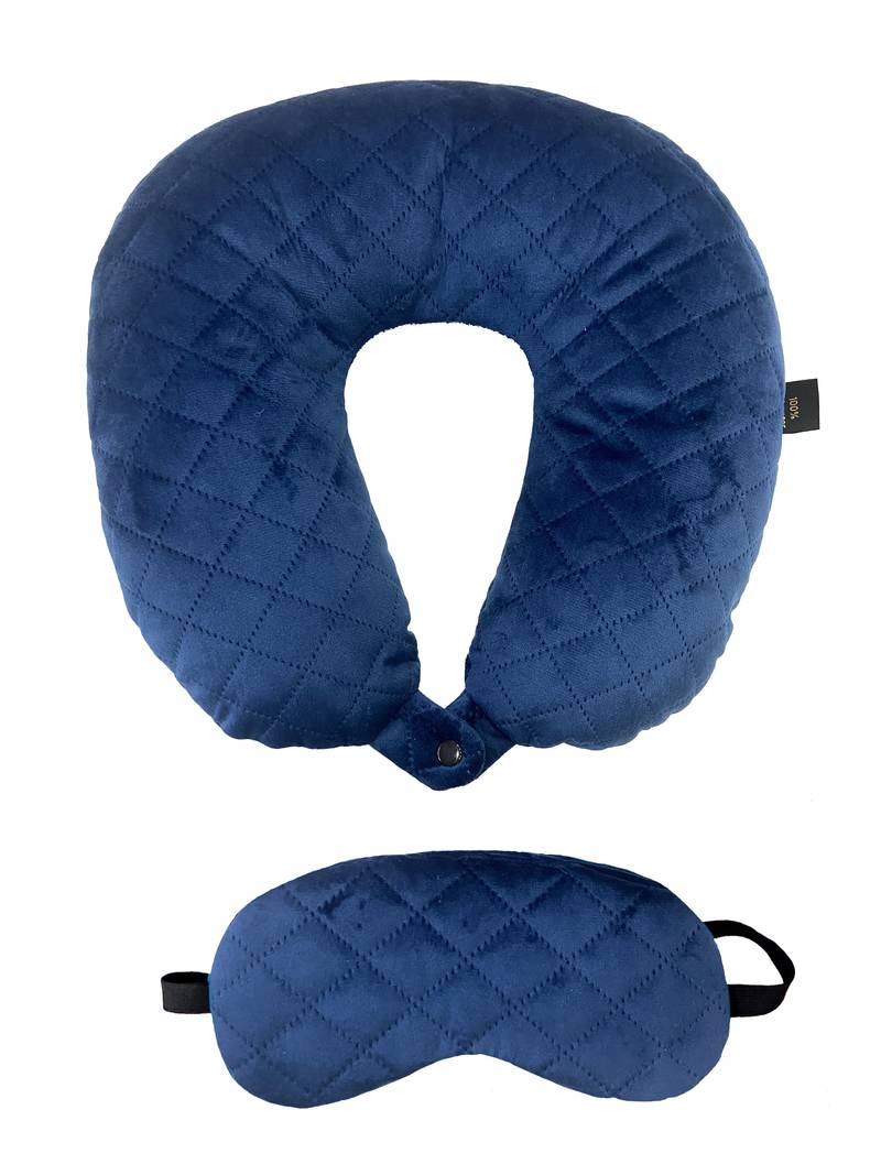 Travel Neck Pillow and Eye mask Set for Car Travel, Quilted Velvet Neck Rest, Flights for Men and Women.
