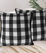Lushomes Square Cushion Cover with Blanket Stitch, Cotton Sofa Pillow Cover Set of 2, 18x18 Inch, Big Checks