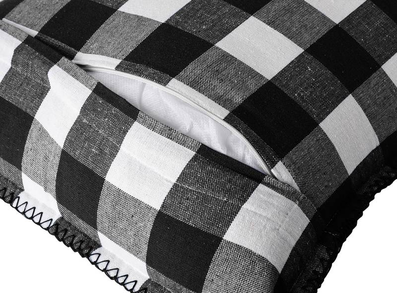 Lushomes Square Cushion Cover with Blanket Stitch, Cotton Sofa Pillow Cover Set of 2, 18x18 Inch, Big Checks