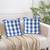 Lushomes Square Cushion Cover with Pom Pom, Cotton Sofa Pillow Cover Set of 2, 24x24 Inch, Big Checks, Blue and White