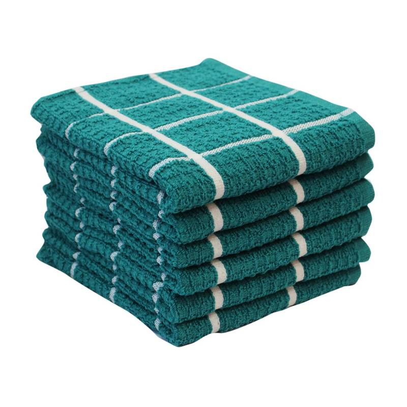 Lushomes Kitchen Cleaning Cloth, Terry Cotton Dish Machine Washable Towels for Home Use, 6 Pcs Green Checks Hand Towel