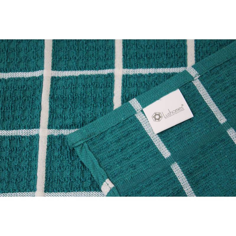 Lushomes Kitchen Cleaning Cloth, Terry Cotton Dish Machine Washable Towels for Home Use, 6 Pcs Green Checks Hand Towel