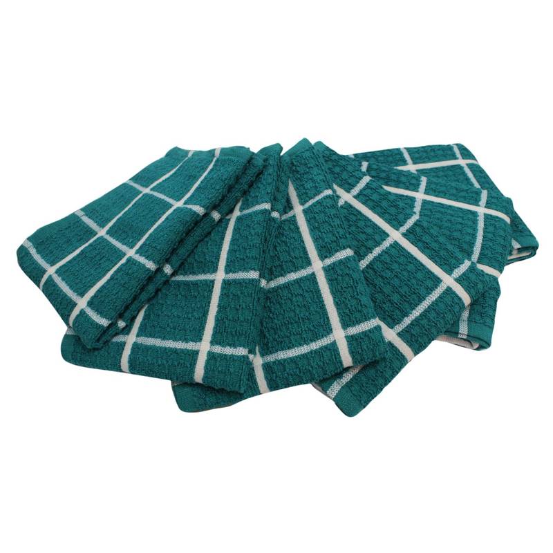 Lushomes Kitchen Cleaning Cloth, Terry Cotton Dish Machine Washable Towels for Home Use, 6 Pcs Green Checks Hand Towel
