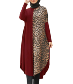 JSDC Outdoor Wear Maroon Color Animal Printed Abaya Kaftan Top (Without Dupatta)