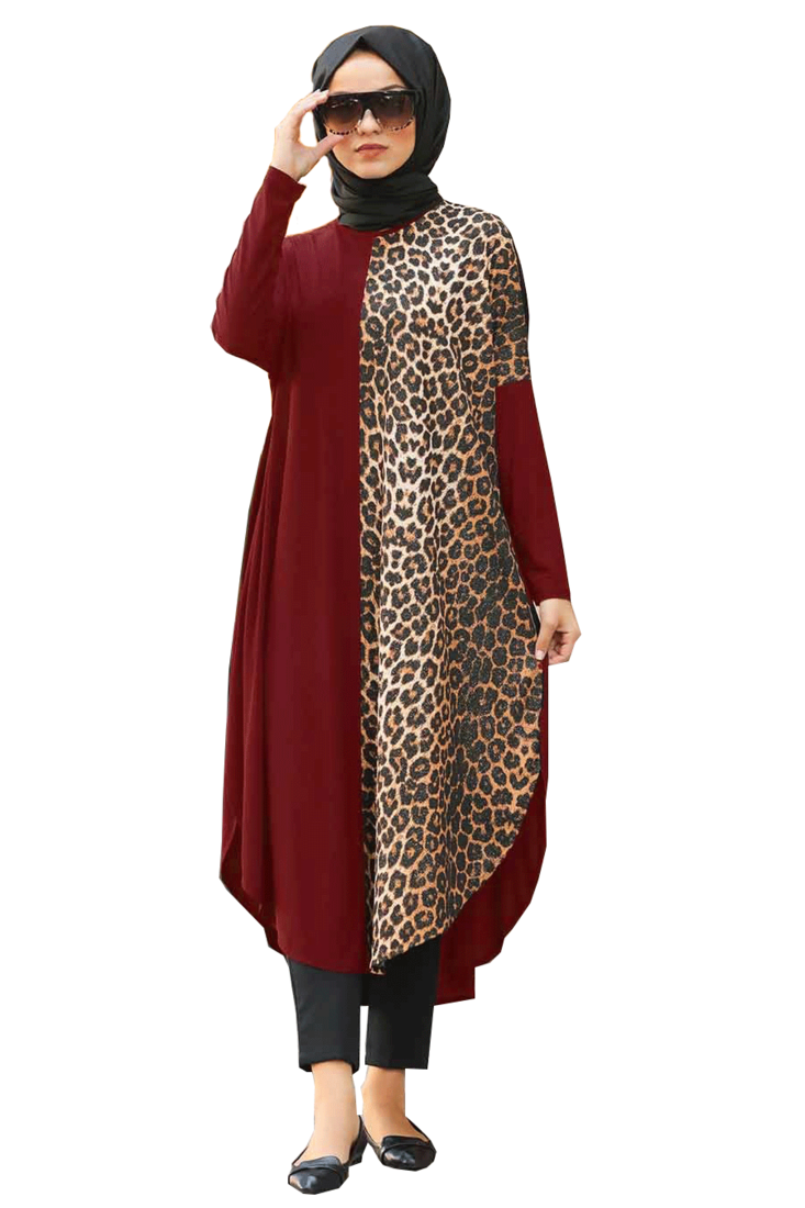 JSDC Outdoor Wear Maroon Color Animal Printed Abaya Kaftan Top (Without Dupatta)