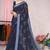 Navy blue printed cotton saree with blouse