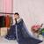 Navy blue printed cotton saree with blouse