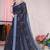 Navy blue printed cotton saree with blouse