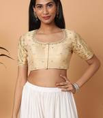 Salwar Studio Women's Beige Silk Blend Readymade Saree Blouse