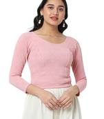 Salwar Studio Women's Light Pink Woolen Lycra Stretchable Readymade Saree Blouse