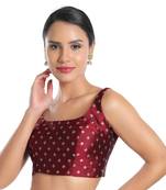 Salwar Studio Women's Maroon Silk Readymade Saree Blouse
