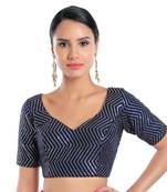 Salwar Studio Women's Navy Blue Silk Readymade Saree Blouse