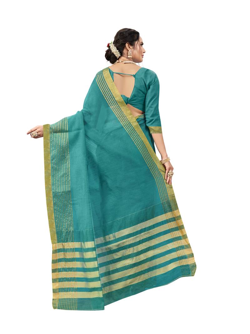 Green Color Super Net Cotton Saree With Matching Blouse piece