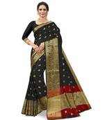 Black Colored Dupion silk  Saree With Matching Blouse.