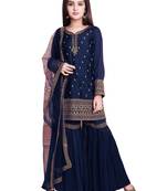 New Blue Coding Embroidery Sharara Slawar Suit Dress For Girls