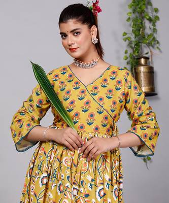Partywear Designer Yellow Pure Cotton Gown 3