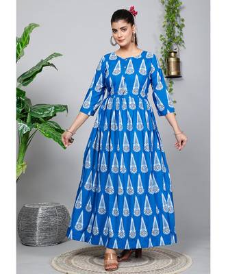 Partywear Designer Blue Pure Cotton Gown 4