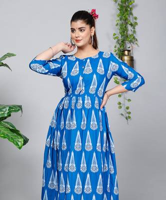 Partywear Designer Blue Pure Cotton Gown 5